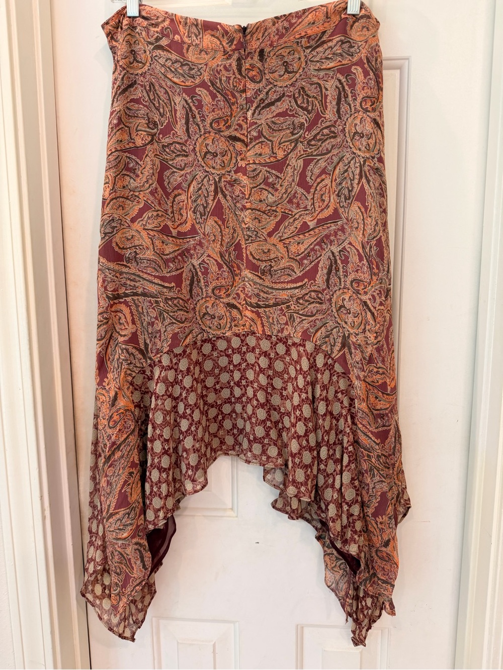 Sundance Paisley Handkerchief Hem Skirt in Rust & Peach, Silk, Lightweight, Sz 6 - Picture 9 of 14